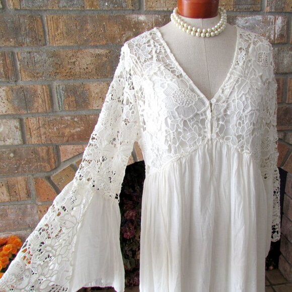 LACE DRESS or NIGHTGOWN, L, IVORY OVER-DRESS w KNEE-LENGTH SLIP by J. GEE, NWT - Picture 1 of 6